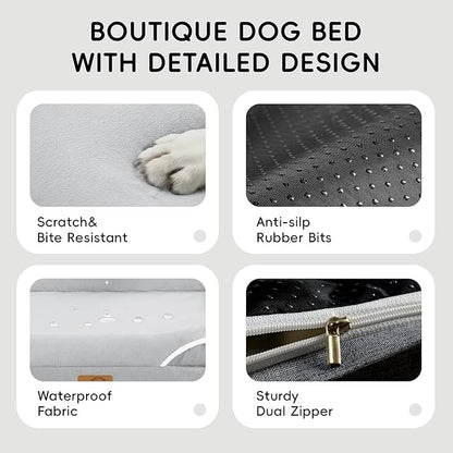 Homemate Dog Bed Large Sized Dog: 42x30 inch Orthopedic Large Dogs Bed XL Outdoor Pet Cat Bed Sofa Supplies with Toy Dogs Crate Pad Couch with Removable Washable Cover & Non-Slip Botton Light Grey