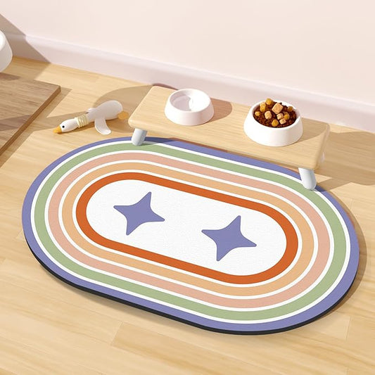 Cat Food Mat Small - 20''x12'' Absorbent Cat Feeding Mat, Pet Water Mats Protect Floor, No Stains Quick Dry Pet Placemats for Food and Water Bowl, Non-Slip Base Cats Bowl Mats for Messy Drinkers