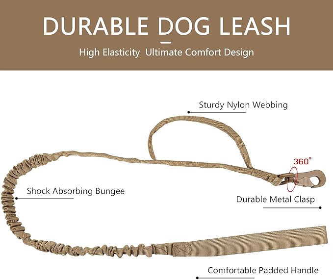 DAGANXI Tactical Dog Collar, Adjustable Military Training Nylon Dog Collar with Control Handle and Heavy Metal Buckle for Medium and Large Dogs, with Patches and Airtags Case (XXL, Brown-Set)