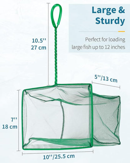 Pawfly Aquarium Fish Net with Braided Metal Handle Square Net with Soft Fine Mesh Sludge Food Residue Wastes Skimming Cleaning Net for Fish Tanks Small Koi Ponds and Pools