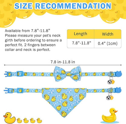 SCENEREAL Cat Collar with Bells, 2 Pack Breakaway Cat Collars with Removable Bowtie Bandana, Adjustable Cute Kitten Collar for Pet Small Dogs Boys Girls, Blue Duck
