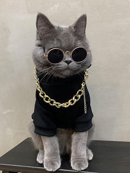 QWINEE 3Pcs Dog Hoodie Cat Apparel Dog Custume Set with Necklace and Sunglasses Pet Clothes for Puppy Small Medium Dogs Cats Multicolor S