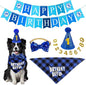 Dog Party Supplies, Boy Bandana With Hat Bow Tie Number, Cute Scarf and Happy Birthday Banner Set for Large Medium Small Dogs Pet (Blue)