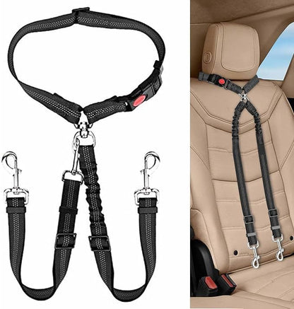 Dog Seat Belt for Car, Dual Pet Vehicle Headrest Restraint Safety Seatbelt,Two Dog Leash No Tangle Dog Car Leash Seat Belt,Duty Adjust Elastic Connect Harness in Vehicle Travel(Black)