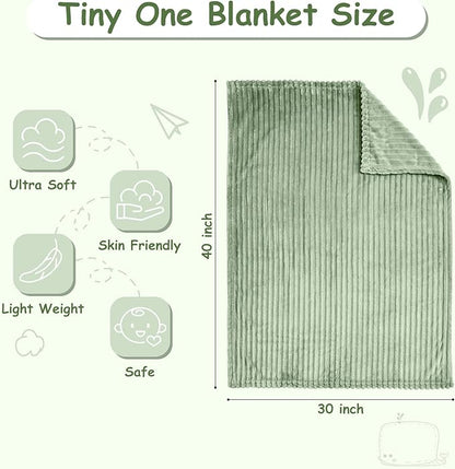 Soft Fleece Baby Blanket Ultra Cozy Green Baby Blankets for Boys Warm and Lightweight Infant Toddler Newborn Receiving Gift with Reversible Stripes for Crib Stroller, 30x40 Inch, Sage Green