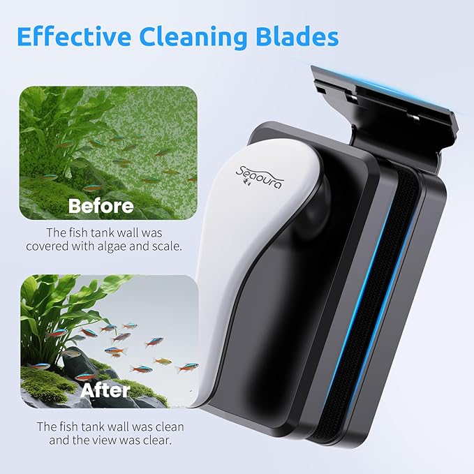 SEAOURA Magnetic Aquarium Glass Cleaner，Algae Scraper for Aquarium Fish Tank， Fish Tank Algae Clean Brush Dual-Sided Side Floating Aquarium Magnetic Brush (S)