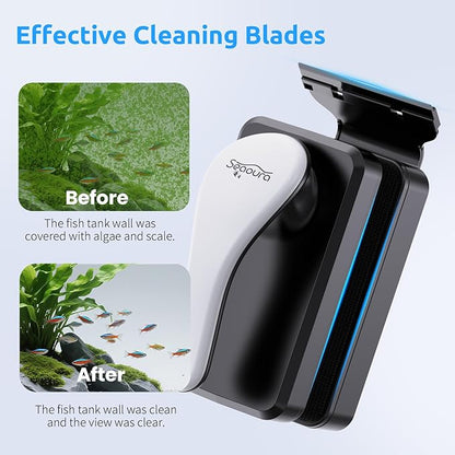 SEAOURA Magnetic Aquarium Glass Cleaner，Algae Scraper for Aquarium Fish Tank， Fish Tank Algae Clean Brush Dual-Sided Side Floating Aquarium Magnetic Brush (L)