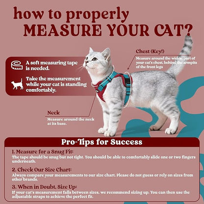 rabbitgoo Cat Harness and Leash for Walking, Escape Proof Soft Adjustable Vest Harnesses for Cats, Easy Control Breathable Reflective Strips Jacket, Red & Teal, XS