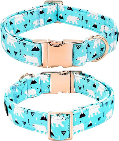 Dog Collar, Bow Collar Blue Bear Pattern Pet Collar Cute Bow Tie Soft Girl Boy Dog Collars with Metal Buckle for Medium Dogs
