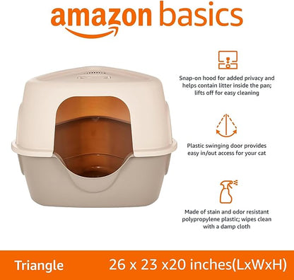 Amazon Basics Cat Litter Box with Lid, No-Mess, Enclosed Spacious Design with Odor Control, Charcoal Filter, 26" x 23" x 20", Charcoal
