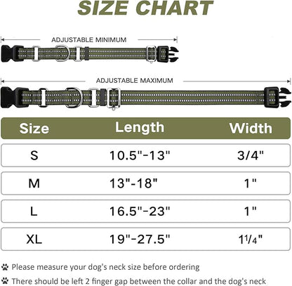 Martingale Dog Collar, Adjustable Nylon Reflective Collar with Quick Release Buckle (Forest Green, Large)
