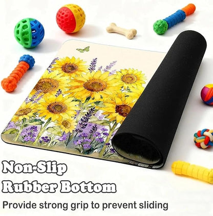 Dog Food Mat for Pet Cat Food Mat, Sunflower Absorbent Quick Dry Dog Bowl Mats for Food and Water, Non-Slip Cat Pet Feeding Mats for Floor Placemats 12"x20"
