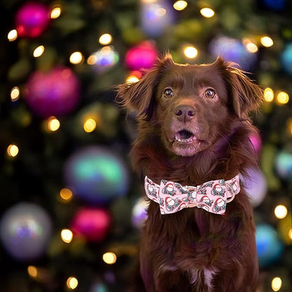 Christmas Dog Collar, Pink Christmas Santa Claus Dog Collar Bow Tie Pet Collars with Bow Adjustable Pet Collars with Premium Metal Buckle Dogs Necklace for Medium Girl Dogs