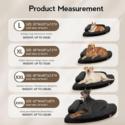 Large Orthopedic Dog Bed with Sides Big Dog Beds with Removable Washable Cover Non-Slip Waterproof Pet Bed for Medium Large Dogs - Black L