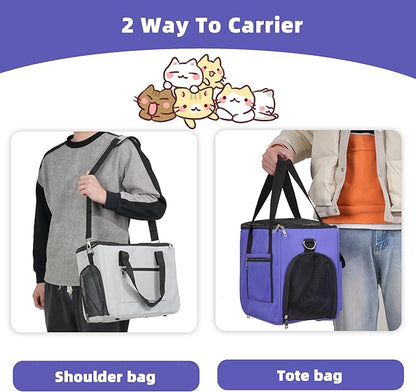 Cat & Dog Carrier for Pets Up to 15 Lbs, Airline Approved Soft-Sided Collapsible Pet Carrier for Cats & Dogs, Cat Carrier with Breathable Mesh, Padded Interior – Ideal for Car Rides, Daily Use(purple)