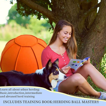 Herding Ball for Dogs, Dual Layered Herding Dog Ball Set for Australian Shepherd, Cattle, Collie, for Dog, Agility Equipment- Free Training Book (Orange, 24 inch)