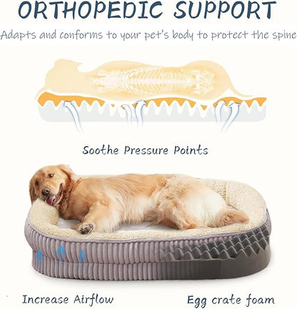 Orthopedic Dog Bed for Extra Large Dogs Breeds, High Density Egg Crate Foam Dog Sofa Beds,Oval Kennel Bed, Pet Couch Bed with Four Sided Bolster, Removable Washable Cover& Non-Slip Bottom