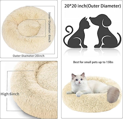 Cat Beds for Indoor Cats,20 Inch Dog Bed for Small Melium Large Dogs, Washable-Round Pet Bed for Puppy and Kitten with Slip-Resistant Bottom
