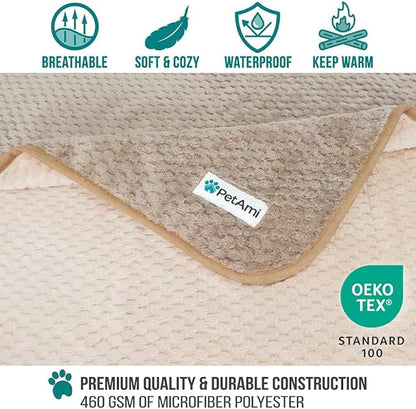 PetAmi Waterproof Dog Blanket, Leakproof Puppy Blanket for Medium Large Dog, Furniture Sofa Couch Cover Protector, Fleece Pet Throw Indoor Cat Kitten, Reversible Washable Soft Plush, 40x60 Taupe Beige