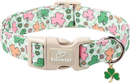 St Patricks Day Dog Collar for Medium Dogs - Cute Pastel Lucky Clover Dog Collars, Lightweight Adjustable Irish Green Festival Dogs Collars with Quick Release Buckle M