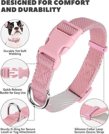 Dynmeow Soft and Breathable Cotton Dog Collar, Durable Adjustable Cute Female Girl Girl Pet Collar with Quick-Release Buckle, Lightweight for Sensitive Skin for Puppies and Extra-Small Dogs, Pink, Xs