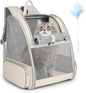 Cat Backpack Carrier, Large Pet Carrier Backpack with Kitten Wand Feather Toy for Medium Small Dog Cat Puppy Kitty Bunny up to 15lbs, Ventilated Mesh Kitten Bookbag for Travel Walking Outdoor (Beige)