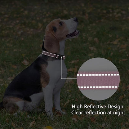 Reflective Dog Collar Padded with Soft Neoprene Breathable Quick Release Basic Dog Collars for Puppy Small Dogs Pink Girl