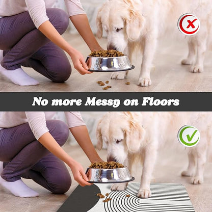 Dog Food Mats for Floors Waterproof, Cat Water Bowl Mats Pet Feeding Absorbent Mat Placemats for Food and Water Black Bohemia 24 * 32 inch