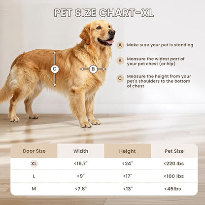 XL Dog Door for Door, Never Rust Plastic Extra Large Doggy Door for Interior and Exterior Doors, XLarge Pet Door with 2 Magnetic Flaps, Closing Panel, Dog Doors for Pets Up to 220 LB