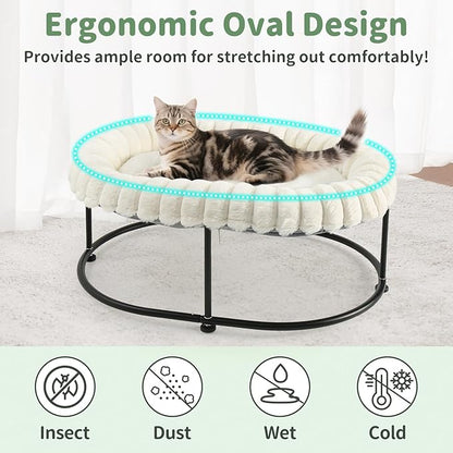 Sunhoo Elevated Cat Bed for Indoor Cats Raised Kitten Hammock Large High Puppy Cot Off Floor Self-Supporting Small Pet Chair with Metal Frame Washable Cushion Easy Assembly 23 * 17 * 8.3 in (White)