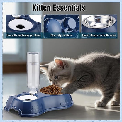 Eccliy Kitten Starter Kit, 10 Pcs Cat Starter Kit for Indoor Cats Kitten Essentials Includes Litter Box, Pet Toy, Folding Carrier, Climbing Frame, Mat, Collar, Automatic Food Bowl (Classic,Dark Blue)
