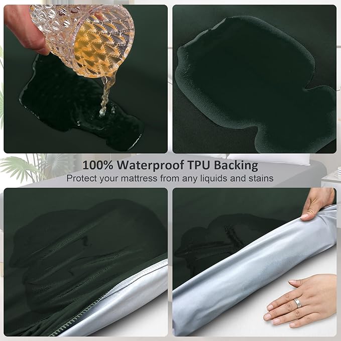 Queen Mattress Protector Waterproof, Fitted Sheet Style Breathable Mattress Cover with Deep Pocket Fits Up to 18'', Noiseless Bed Cover for Kids Adults Pets, Machine Washable (Green, 60'' X 80'')