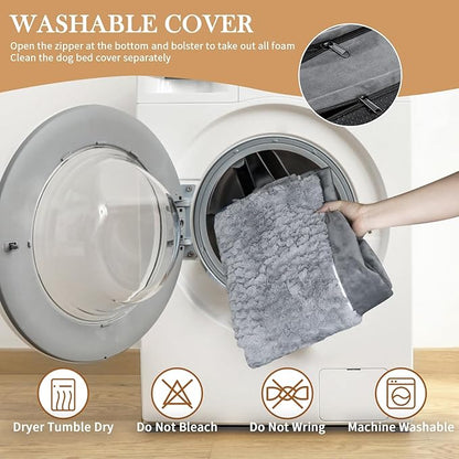 Comfort Expression Orthopedic Dog Bed for Extra Large Dogs 48x30 Inch, Waterproof Egg Crate Foam XXL Pet Bed with Removable Bolsters, Dog Couch with Washable Cover & Non-Slip Bottom, Grey