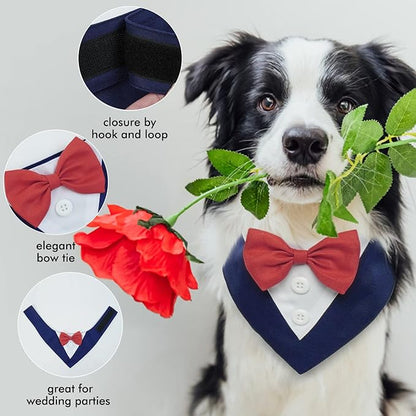 FUAMEY Dog Tuxedo for Large Dogs,Dog Formal Suit Dogs Attire Pet Bow Tie Puppy Party Costumes Cat Tux Outfits Pets Bandana Cosplay Adjustable Bowties Wedding Birthday Valentines Blue XL