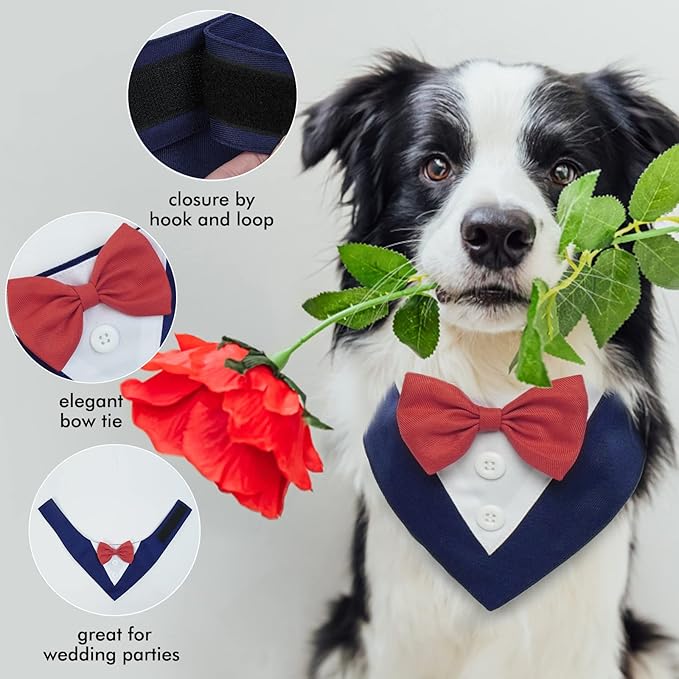 FUAMEY Dog Tuxedo for Small Dogs,Dog Formal Suit Dogs Attire Pet Bow Tie Puppy Party Costumes Cat Tux Outfits Pets Bandana Cosplay Adjustable Bowties Wedding Birthday Valentines Blue S
