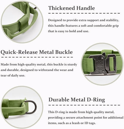 Tactical Dog Collar, Adjustable Military Training Nylon Dog Collar with Control Handle and Heavy Quick-Release Metal Buckle for Small Medium Large Dogs, Green L