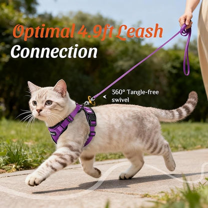Dooradar Cat Harness and Leash Set, Escape Proof Safe Adjustable Kitten Vest Harnesses for Walking, Easy Control Soft Breathable Mesh Jacket with Reflective Strips for Cats, Purple, M