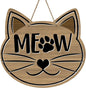 Cute Cat Meow Front Door Sign, Pet Farmhouse Wood Door Hanger Outdoor Outside Porch Decor, Paw Print Rustic Wooden Wreath Indoor Wall Hanging Decoration Cat Lover Owner Gift