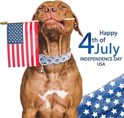 Faygarsle Patriotic Dog Collar, 4th of July Design, American Flag Pattern, Light Blue Summer Design for Small Medium Large Dogs M