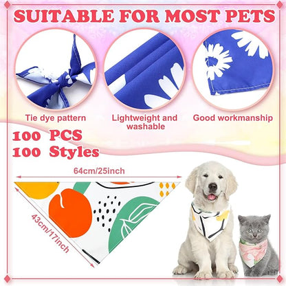 150 Pcs Boho Dog Bandanas Bulk Pet Bibs Colorful Triangle Scarf Pet Boho Bandanas for Medium Large Dogs Spring Summer Birthday Costume Decoration