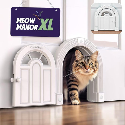 Purrfect Portal Meow Manor® XL Interior Cat Door, No-Flap Pet Door for Interior Doors, Easy DIY Installation, Cat Door for Cats up to 30 lbs, Off-White