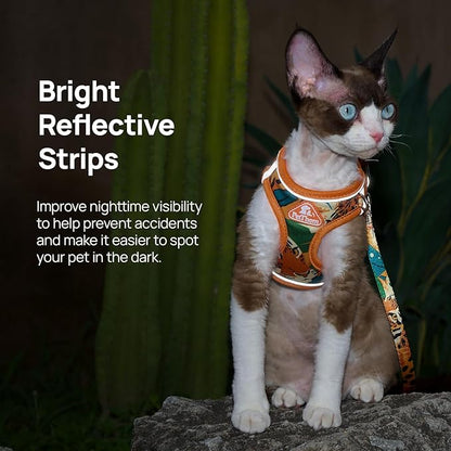 Cat Harness and Leash Set, Step-in Escape Proof Adjustable Vest Harness for Small Medium Large Cats, Lightweight Soft Breathable Reflective Kitten Harness, Easy to Wear for Walking Travel, Camping, L