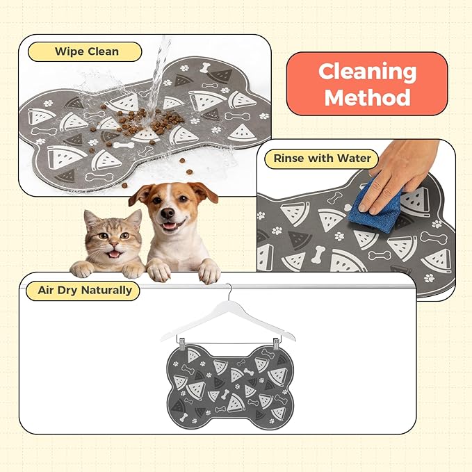 Dog Food Mat, 0.15” Thickened Super Absorbent Pet Feeding Mat for Food and Water, Fruit Donut Pattern Cat Placemat, Quick Dry Non-Slip Dog Bowl Mat, Water Splash Proof（Small Donut Blue）