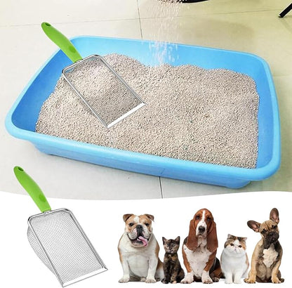 Stainless Steel Mesh Litter Shovel, Fine Mesh Metal Reptile Litter Cleaner Scooper, Green Non-Slip Handle Sifter for Lizard Substrate Reptile Terrarium Sand Waste