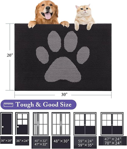 Buganda Dog Door Mat for Muddy Paws, Absorbent Dirt Trapper Non Slip Indoor Doormats, Washable Low-Profile Mat for Mud Dogs, Entryway Carpet for Inside Floor (36x24 Inches, Black and Grey)