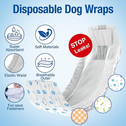 Pet Soft Disposable Male Dog Wraps - Dog Diapers for Male Dogs, Puppy Diapers 24pcs Small
