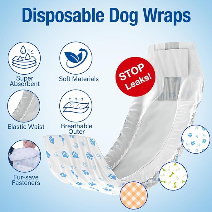 Pet Soft Disposable Male Dog Wraps - Dog Diapers for Male Dogs, Puppy Diapers 12pcs Small