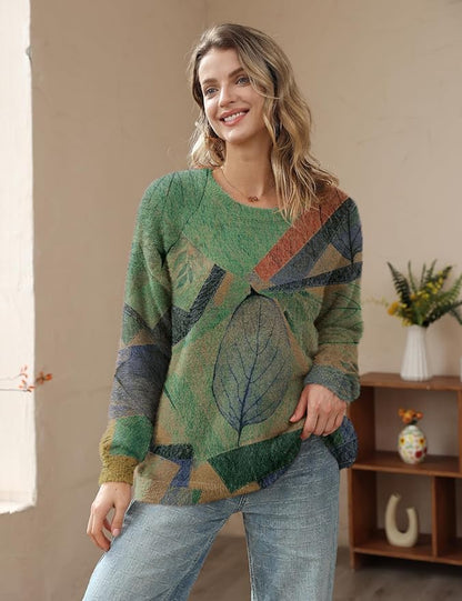 YESNO Women Christmas Sweater Graphic Printed Oversized Pullover Sweaters Casual Loose Knit Tops S01