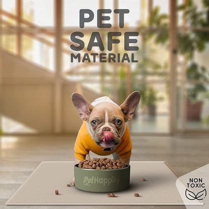 Dog Food Mat - 24x15 Raised Edges Dogs Mat for Food and Water Prevent Spill, Waterproof Cat Food Mats Protect Floors, Easy Clean Dog Bowl Mats for Food and Water, Silicone Pet Feeding Placemats Beige