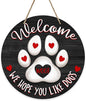 Deroro Welcome We Hope You Like Dogs Front Door Sign, Dog Cat Paw Print Black Farm Wood Door Hanger Outdoor Porch Decor, Woof Farmhouse Wooden Wreath Indoor Wall Hanging Decoration Dog Lover Gifts